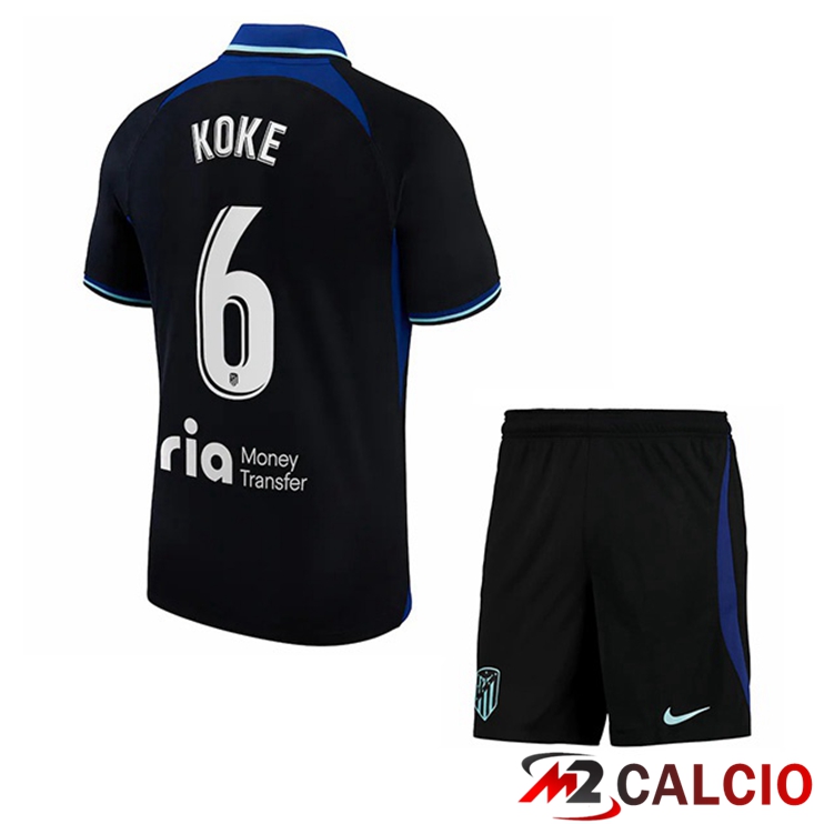 Maglie Calcio Atletico Madrid (Koke 6) Bambino Seconda Nero 2022/2023
