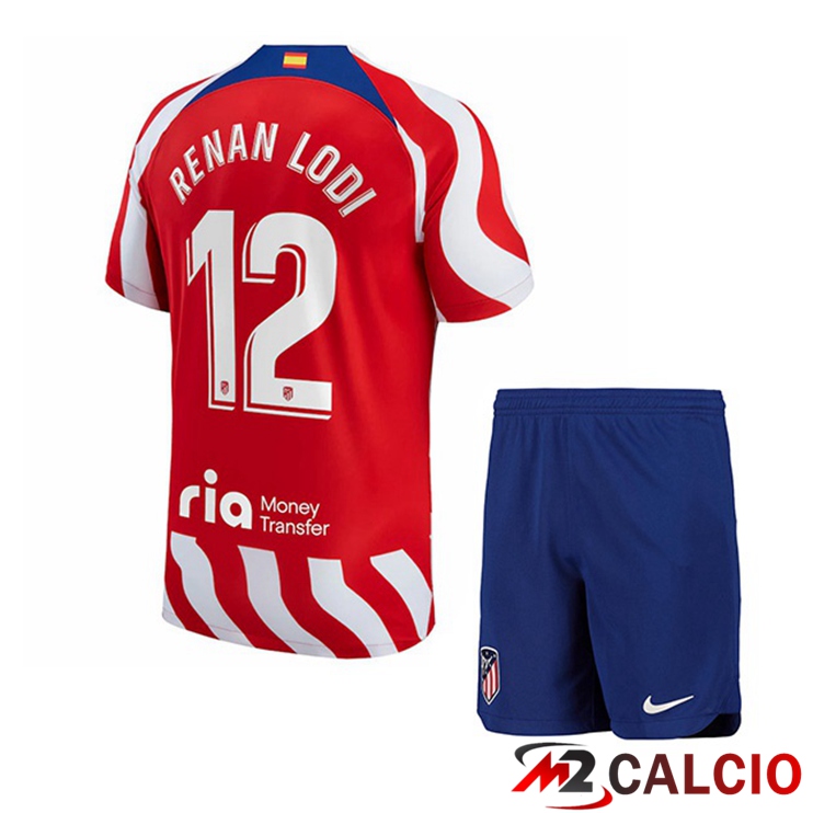 Maglie Calcio Atletico Madrid (Renan Lodi 12) Bambino Prima Rosso 2022/2023