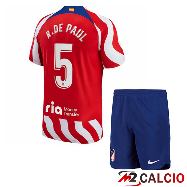 Maglie Calcio Atletico Madrid (R. De Paul 5) Bambino Prima Rosso 2022/2023