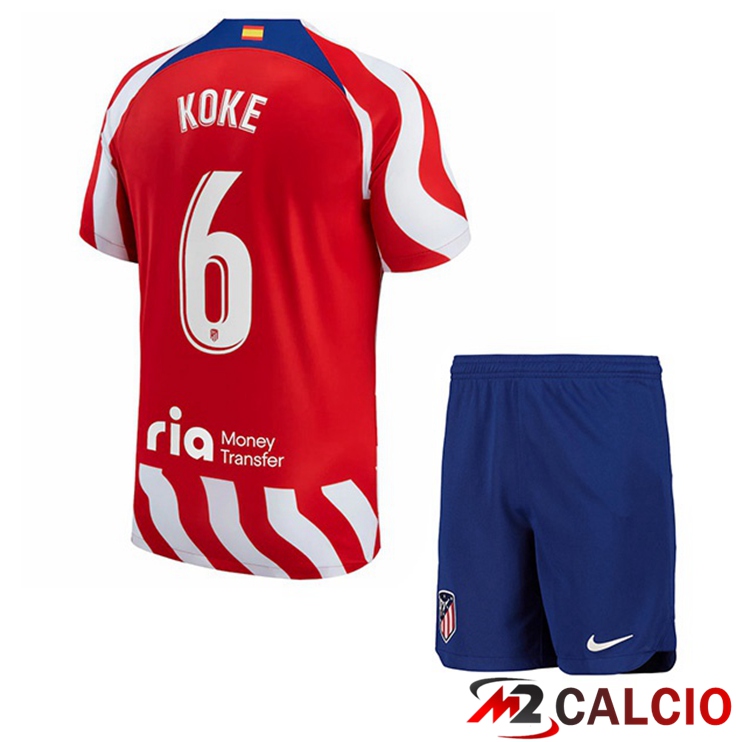 Maglie Calcio Atletico Madrid (Koke 6) Bambino Prima Rosso 2022/2023