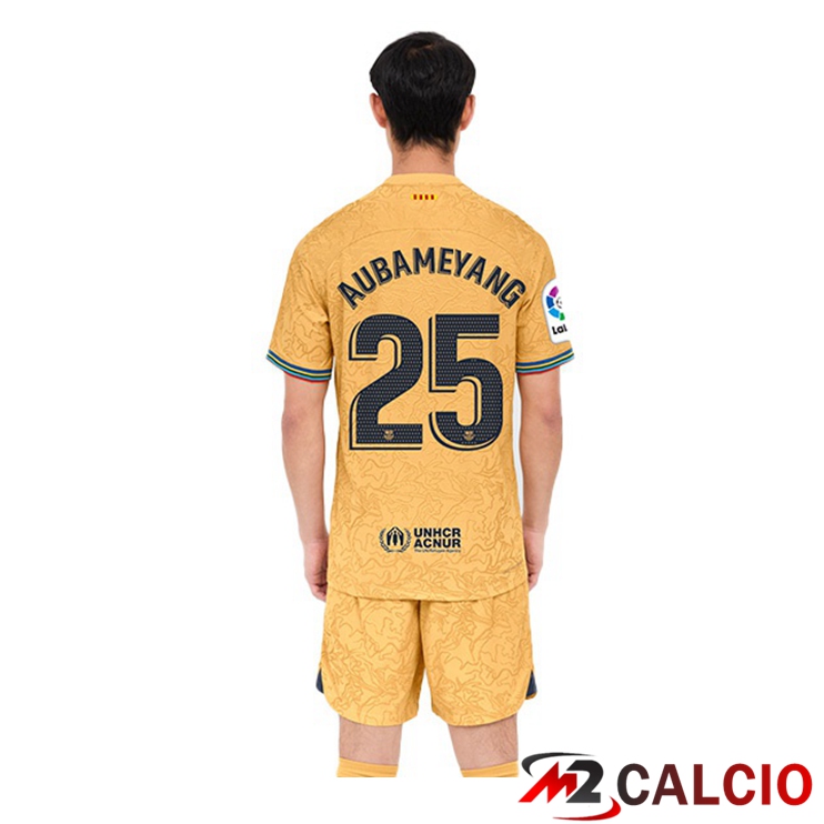 Maglie Calcio FC Barcellona (Aubameyang 25) Seconda Giallo 2022/2023