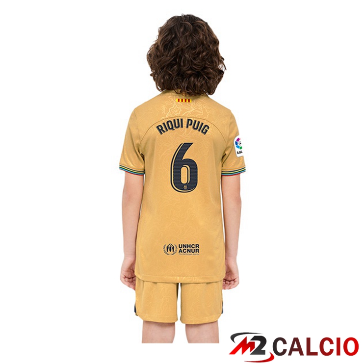 Maglie Calcio FC Barcellona (Riqui Puig 6) Bambino Seconda Giallo 2022/2023