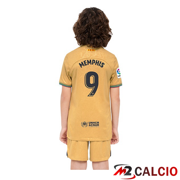 Maglie Calcio FC Barcellona (Memphis 9) Bambino Seconda Giallo 2022/2023