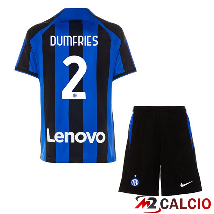 Maglie Calcio Inter Milan (DUMFRIES 2) Bambino Prima Nero Blu 2022/2023