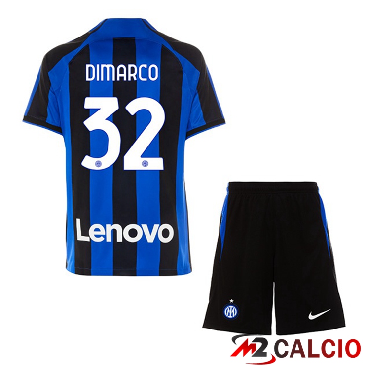 Maglie Calcio Inter Milan (DIMARCO 32) Bambino Prima Nero Blu 2022/2023