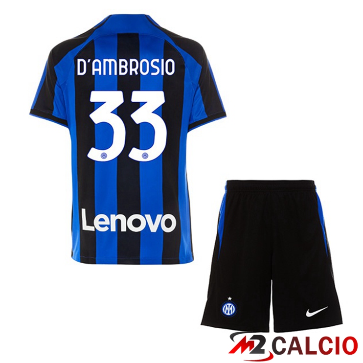 Maglie Calcio Inter Milan (D'AMBROSIO 33) Bambino Prima Nero Blu 2022/2023