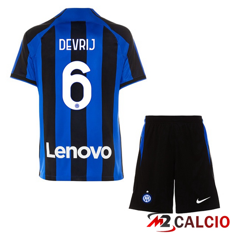 Maglie Calcio Inter Milan (DE VRIJ 6) Bambino Prima Nero Blu 2022/2023