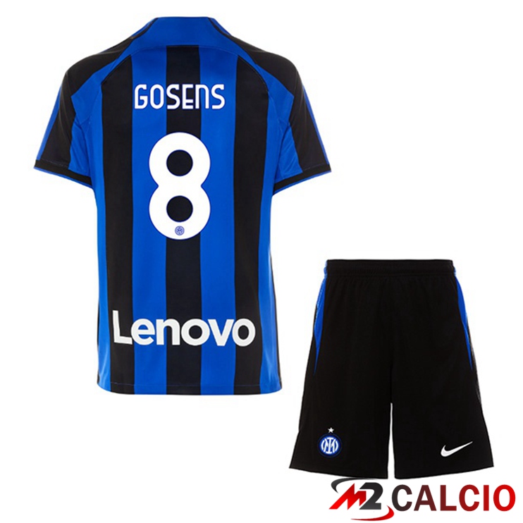 Maglie Calcio Inter Milan (GOSENS 8) Bambino Prima Nero Blu 2022/2023