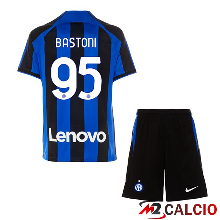 Maglie Calcio Inter Milan (BASTONI 95) Bambino Prima Nero Blu 2022/2023