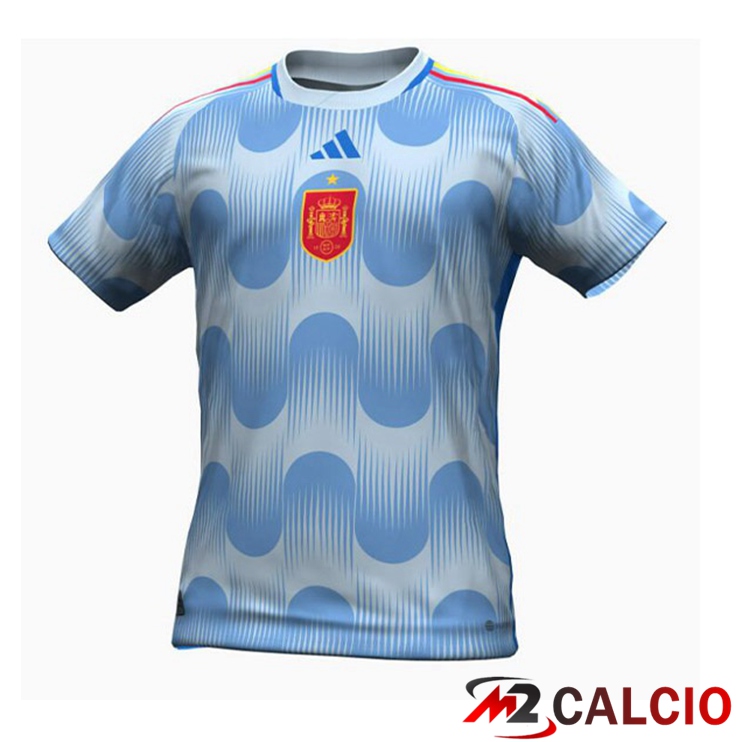 Maglie Calcio Spagna Seconda Blu Bianco Coppa Del Mondo Versione Trapelata 2022