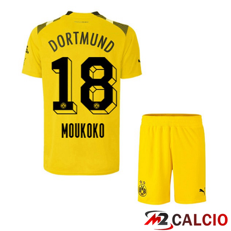 Maglie Calcio Dortmund BVB (Moukoko 18) Bambino cup Giallo 2022/2023