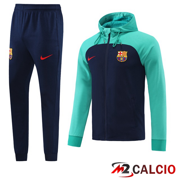 Insieme Giacca Con Cappuccio Tuta FC Barcellona Verde 2022/2023