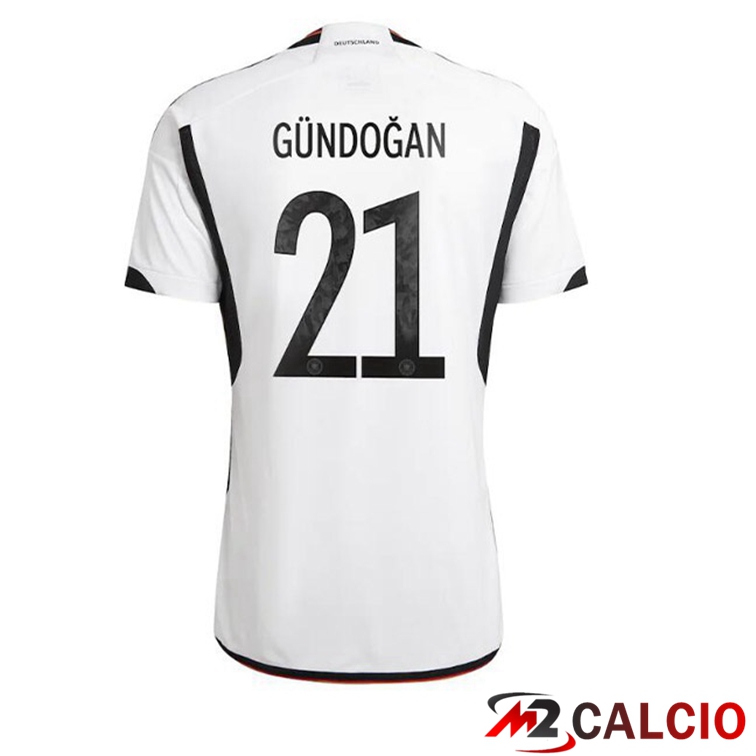 Maglia Germania (GÜNDOGAN 21) Prima Nero Bianco Coppa del Mondo 2022