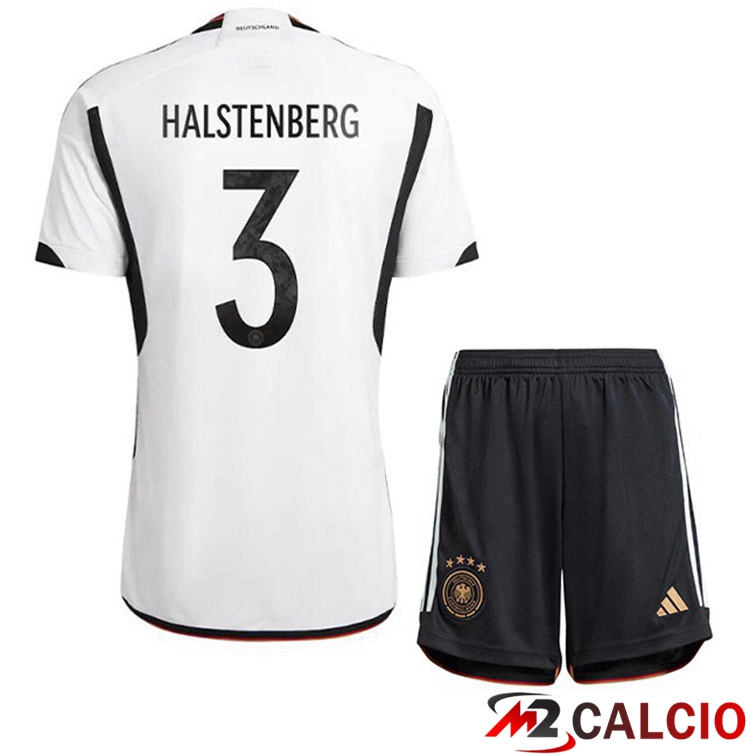 Maglia Germania (HALSTENBERG 3) Bambino Prima Nero Bianco Coppa del Mondo 2022