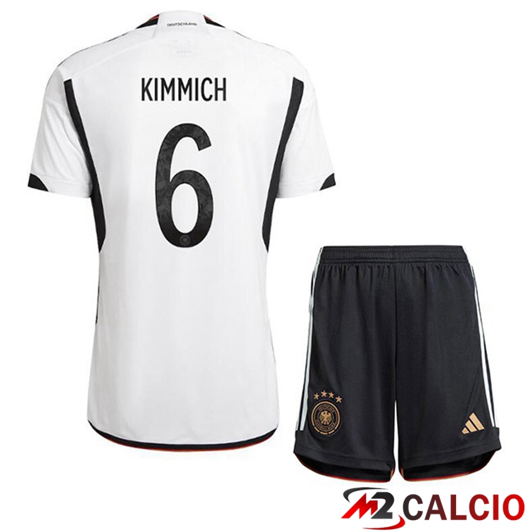Maglia Germania (KIMMICH 6) Bambino Prima Nero Bianco Coppa del Mondo 2022
