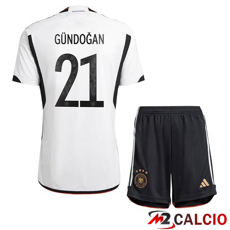 Maglia Germania (GÜNDOGAN 21) Bambino Prima Nero Bianco Coppa del Mondo 2022