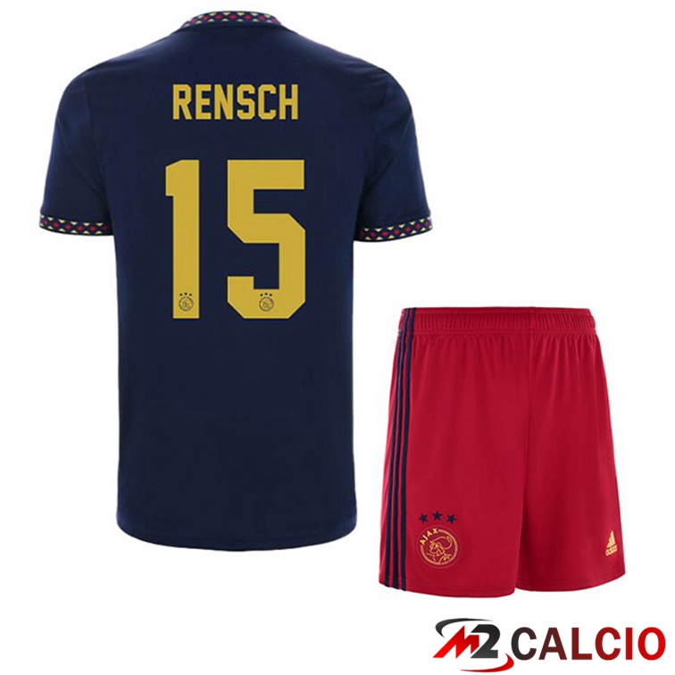 Maglie Calcio AFC Ajax (Rensch 15) Bambino Seconda Nero 2022/2023