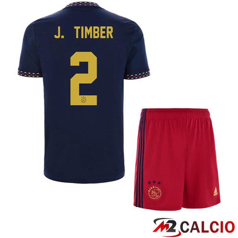 Maglie Calcio AFC Ajax (J. Timber 2) Bambino Seconda Nero 2022/2023