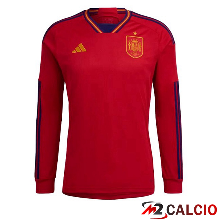 Maglia Spagna Prima Maniche Lunghe Rosso Coppa del Mondo 2022