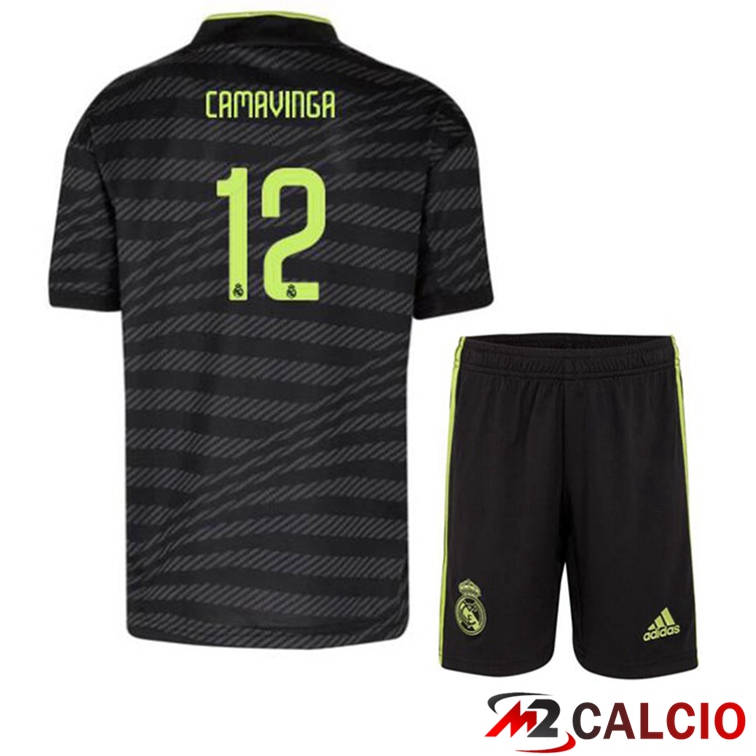 Maglie Calcio Real Madrid (Camavinga 12) Bambino Terza Nero 2022/2023