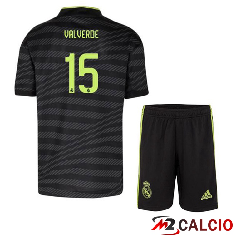 Maglie Calcio Real Madrid (Valverde 15) Bambino Terza Nero 2022/2023