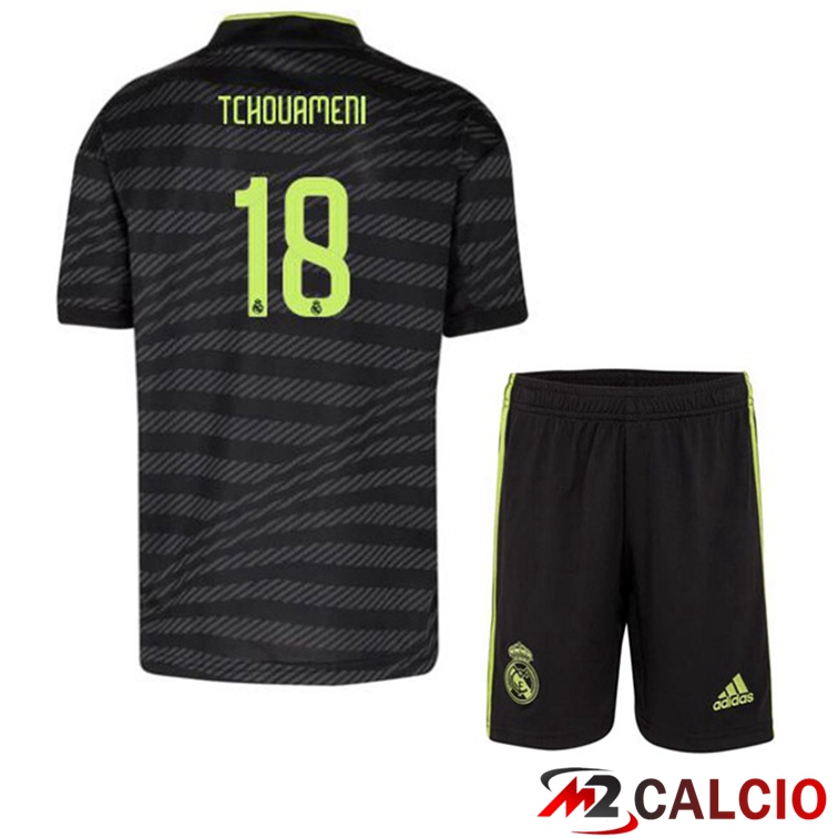Maglie Calcio Real Madrid (Tchouameni 18) Bambino Terza Nero 2022/2023