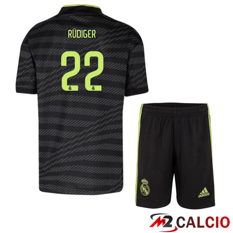 Maglie Calcio Real Madrid (Rüdiger 22) Bambino Terza Nero 2022/2023