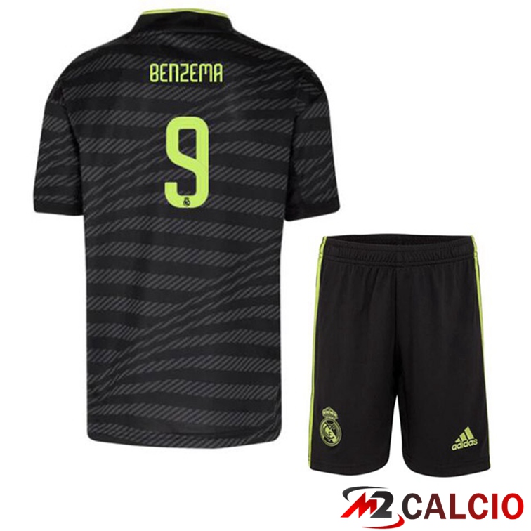 Maglie Calcio Real Madrid (Benzema 9) Bambino Terza Nero 2022/2023