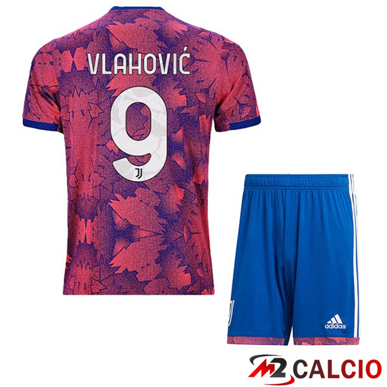 Maglie Calcio Juventus (VLAHOVIĆ 9) Bambino Seconda Rosa 2022/2023