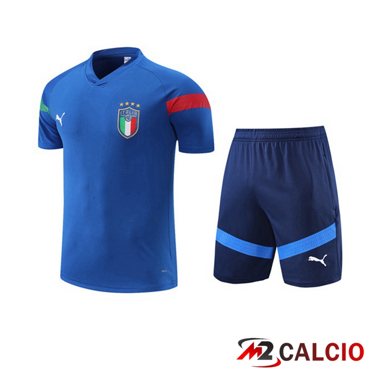 T Shirt Allenamento Italia + Shorts Blu 2022/2023