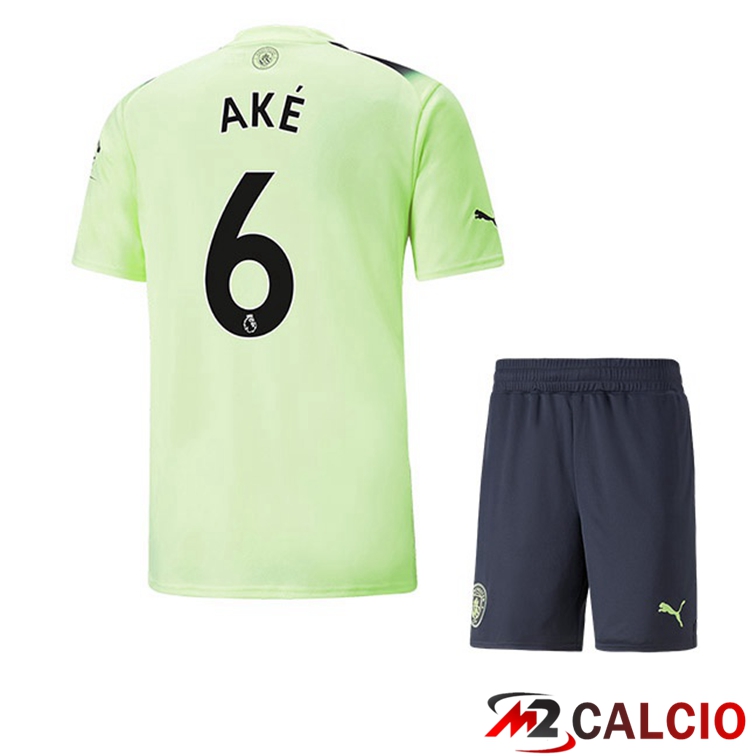 Maglie Calcio Manchester City (Nathan Ake 6) Bambino Terza Verde Nero 2022/2023