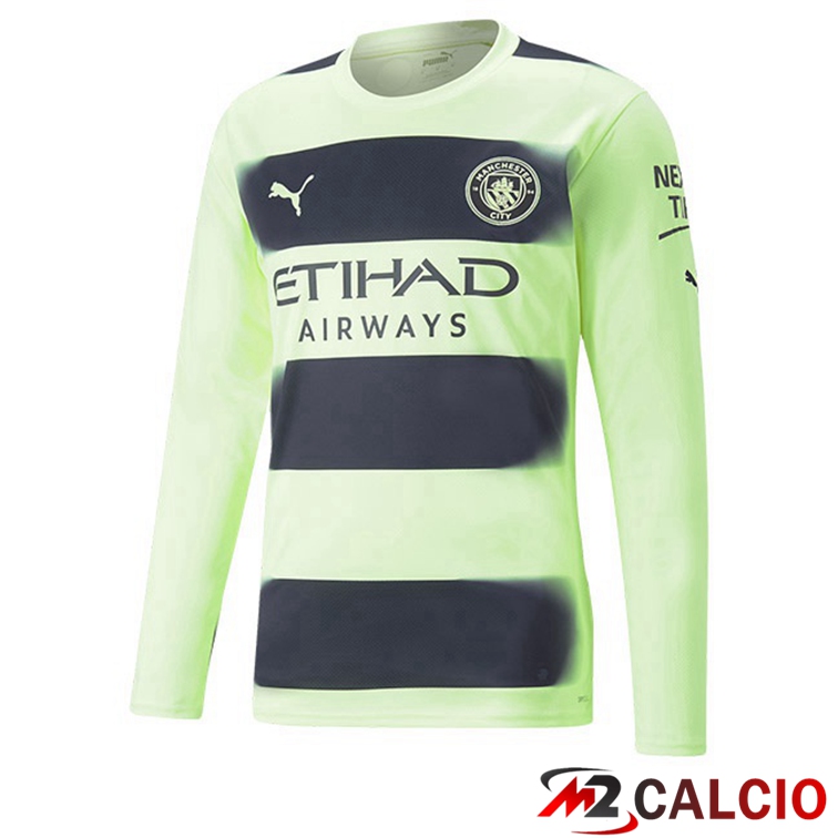 Maglie Calcio Manchester City Terza Maniche Lunghe Verde Nero 2022/2023
