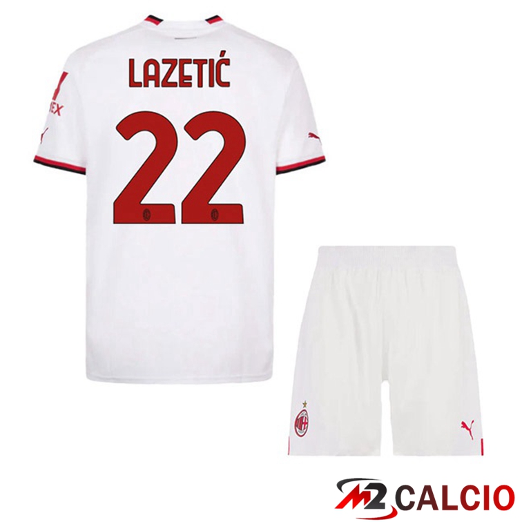 Maglie Calcio AC Milan (LAZETIĆ 22) Bambino Seconda Bianco 2022/2023