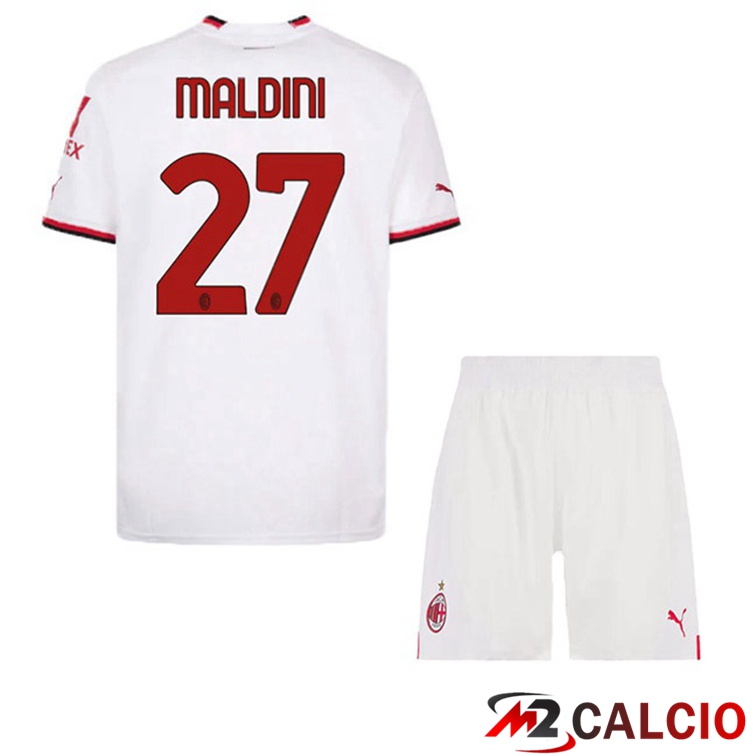 Maglie Calcio AC Milan (MALDINI 27) Bambino Seconda Bianco 2022/2023