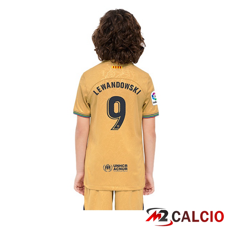 Maglie Calcio FC Barcellona (LEWANDOWSKI 9) Bambino Seconda Giallo 2022/2023