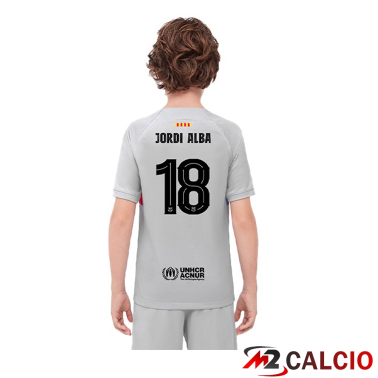 Maglie Calcio FC Barcellona (JORDI ALBA 18) Bambino Terza Grigio 2022/2023