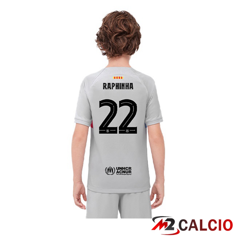 Maglie Calcio FC Barcellona (RAPHINHA 22) Bambino Terza Grigio 2022/2023