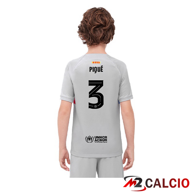 Maglie Calcio FC Barcellona (PIQUÉ 3 ) Bambino Terza Grigio 2022/2023