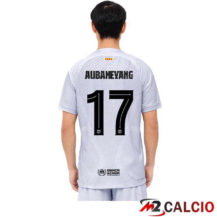 Maglie Calcio FC Barcellona (AUBAMEYANG 17) Terza Grigio 2022/2023