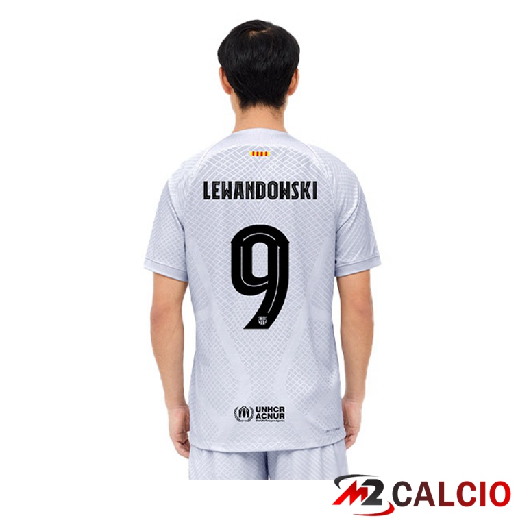 Maglie Calcio FC Barcellona (LEWANDOWSKI 9) Terza Grigio 2022/2023