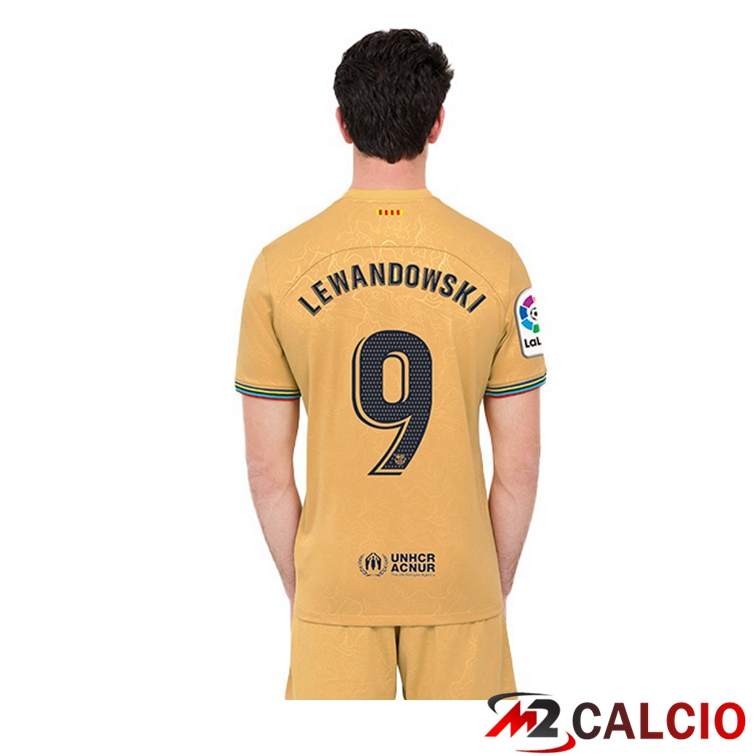 Maglie Calcio FC Barcellona (Lewandowski 9) Seconda Giallo 2022/2023