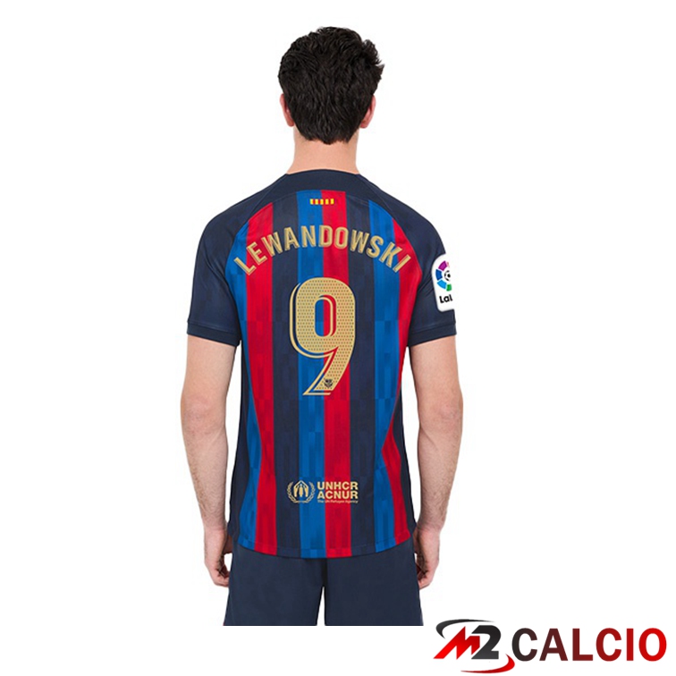 Maglie Calcio FC Barcellona (Lewandowski 9) Prima Rosso Blu 2022/2023