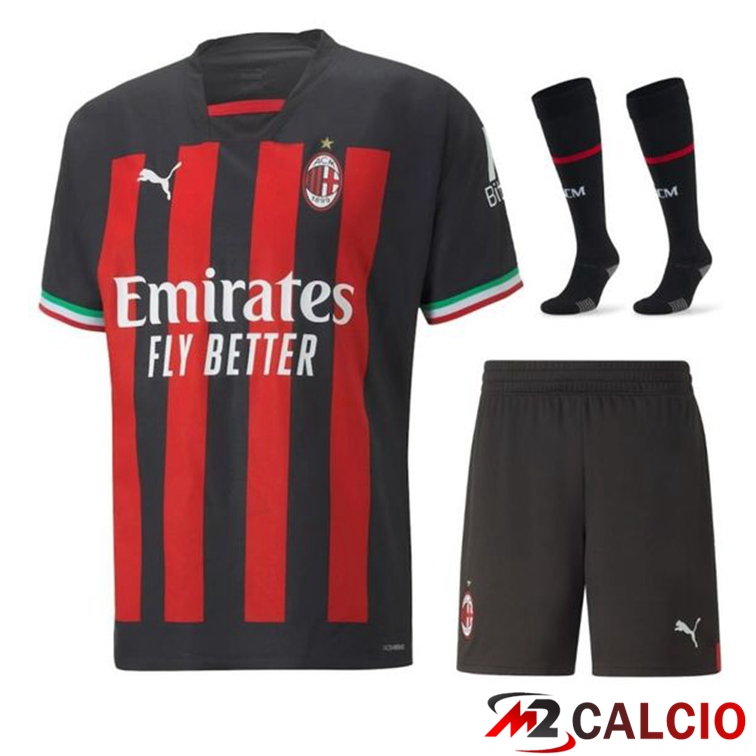 Insieme Maglie Calcio AC Milan Prima (Pantaloncini + Calzini) 2022/2023