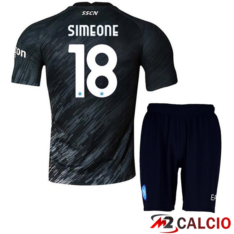 Maglie Calcio SSC Napoli (Simeone 18) Bambino Terza Nero 2022/2023
