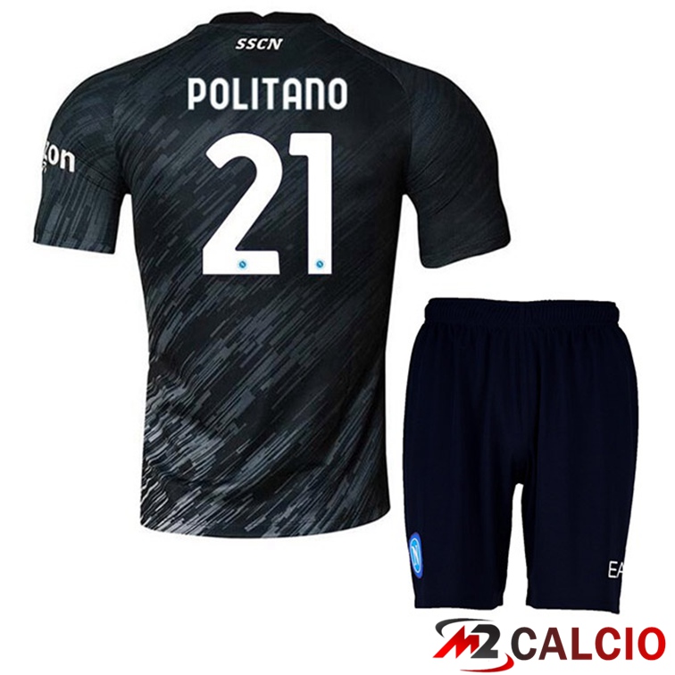 Maglie Calcio SSC Napoli (Politano 21) Bambino Terza Nero 2022/2023