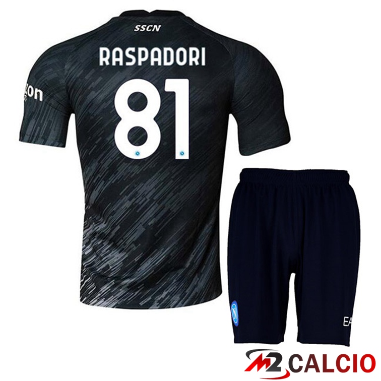 Maglie Calcio SSC Napoli (Raspadori 81) Bambino Terza Nero 2022/2023