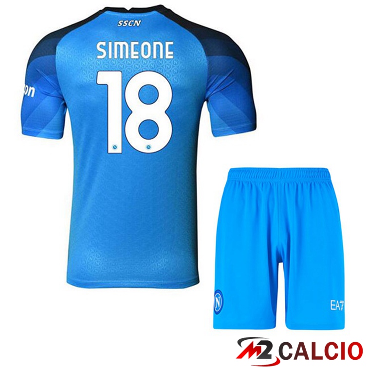Maglie Calcio SSC Napoli (Simeone 18) Bambino Prima Blu 2022/2023
