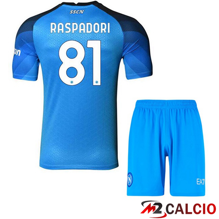 Maglie Calcio SSC Napoli (Raspadori 81) Bambino Prima Blu 2022/2023