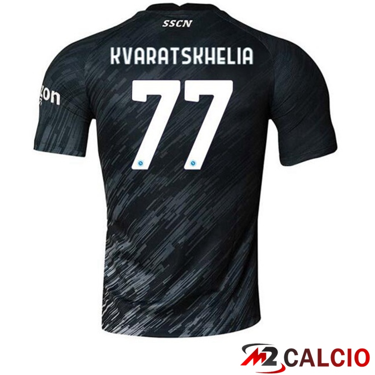 Maglie Calcio SSC Napoli (Kvaratskhelia 77) Terza Nero 2022/2023