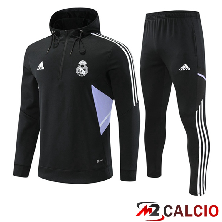 Insieme Giacca Con Cappuccio Tuta Real Madrid Nero 2022/2023